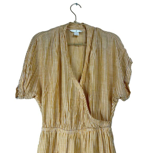 H&M Striped Dress V Neck Short Sleeve Elastic Waist Casual Summer‎ Womans 2 WP99 - Picture 3 of 9